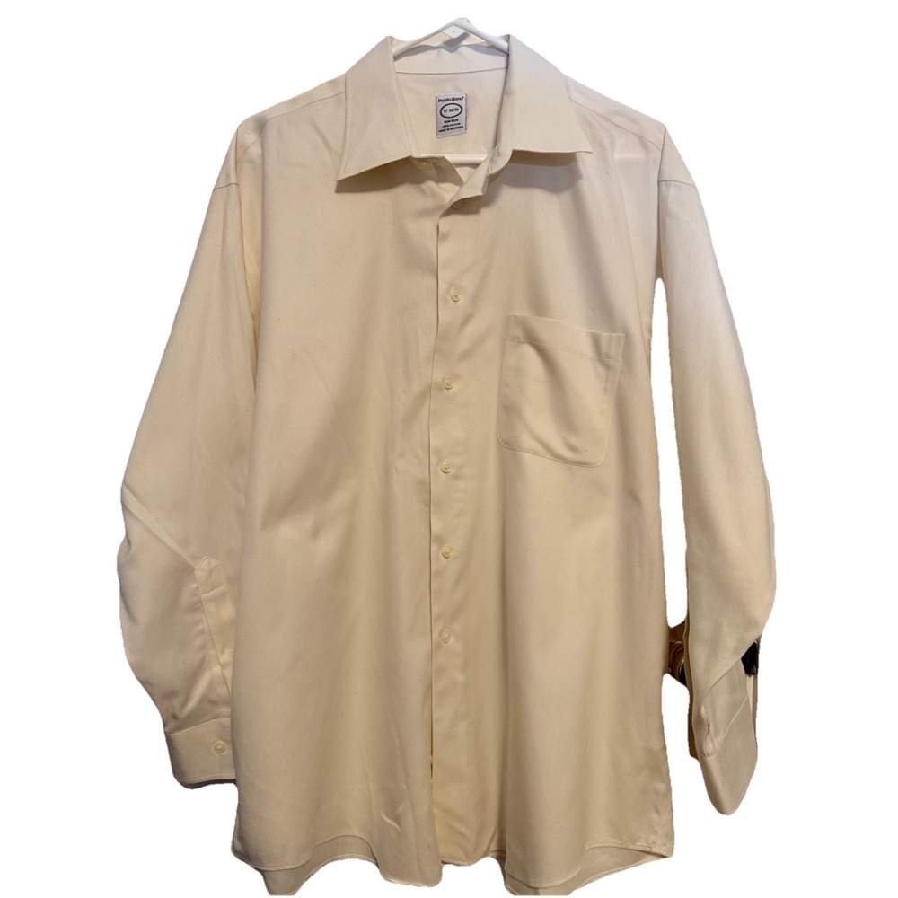 Men's Pronto Uomo Cream Long Sleeve Shirt 17‎ 32/33 Non Iron